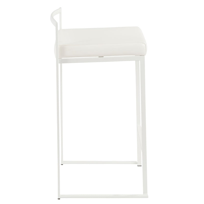 LumiSource Fuji 31in Counter Stool Set of 2 | Contemporary White Metal Frame with White PU Leather Seat | Kitchen Island | Model B26-FUJIW-W2