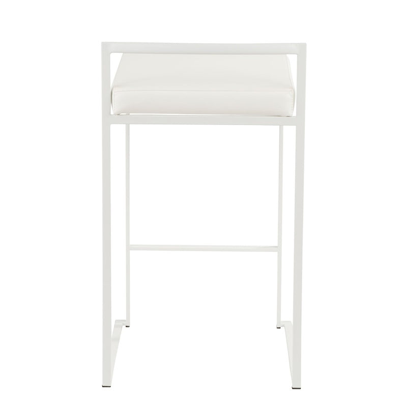 LumiSource Fuji 31in Counter Stool Set of 2 | Contemporary White Metal Frame with White PU Leather Seat | Kitchen Island | Model B26-FUJIW-W2