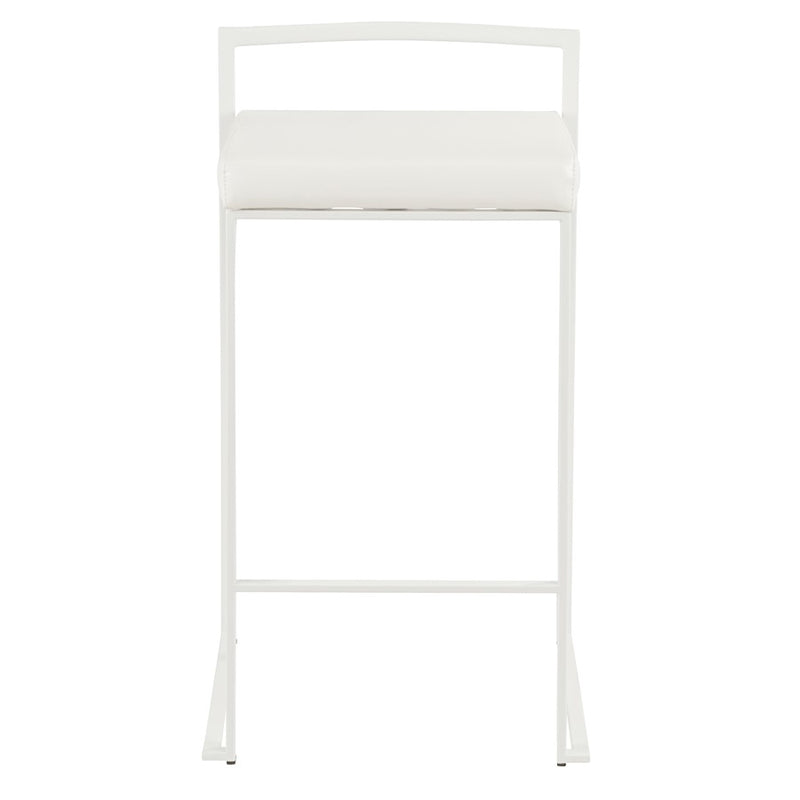 LumiSource Fuji 31in Counter Stool Set of 2 | Contemporary White Metal Frame with White PU Leather Seat | Kitchen Island | Model B26-FUJIW-W2
