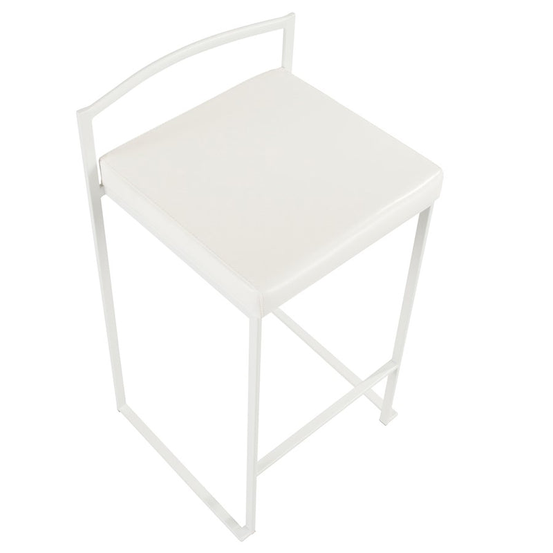 LumiSource Fuji 31in Counter Stool Set of 2 | Contemporary White Metal Frame with White PU Leather Seat | Kitchen Island | Model B26-FUJIW-W2