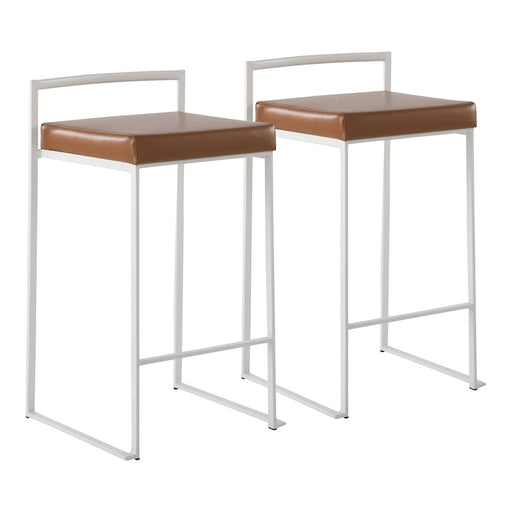 LumiSource Fuji Stacker Counter Stool, Set of 2, White/Camel - B26-FUJIWCAM2