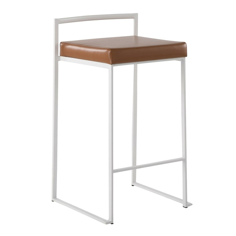 LumiSource Fuji 16in Stackable Counter Stool | White Steel and Camel PU Leather | Kitchen Island & Dining Room Seating | Model B26-FUJIWCAM2