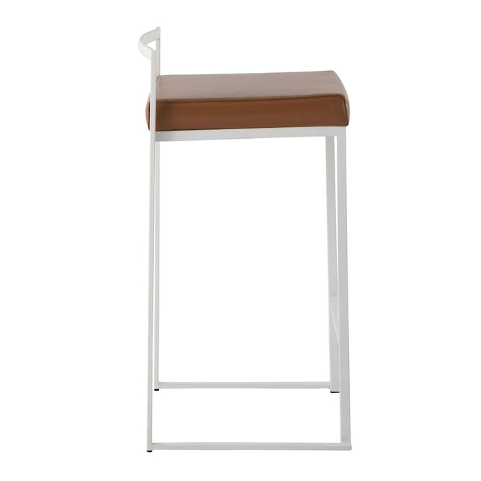 LumiSource Fuji Stacker Counter Stool, Set of 2, White/Camel