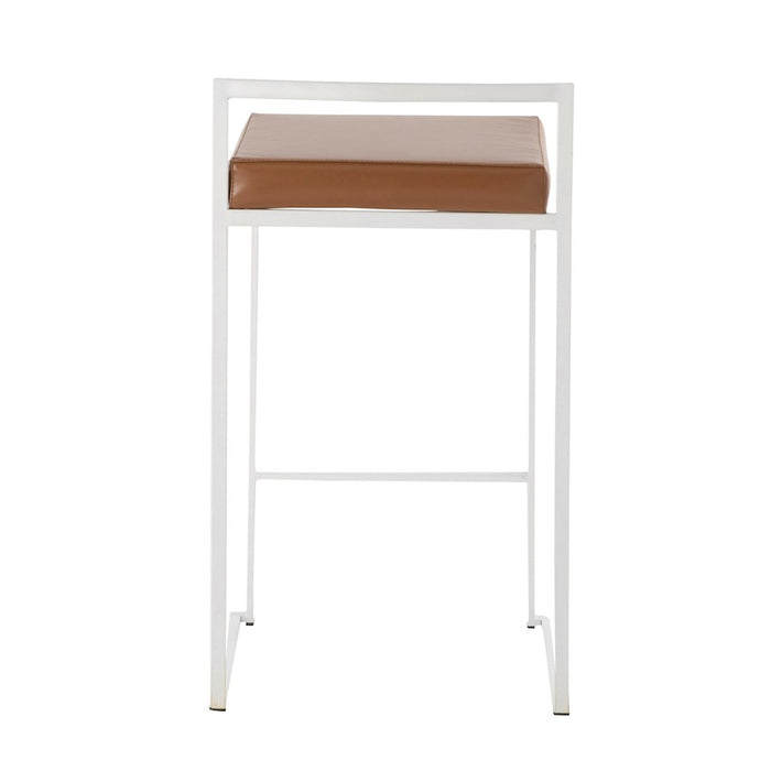 LumiSource Fuji Stacker Counter Stool, Set of 2, White/Camel