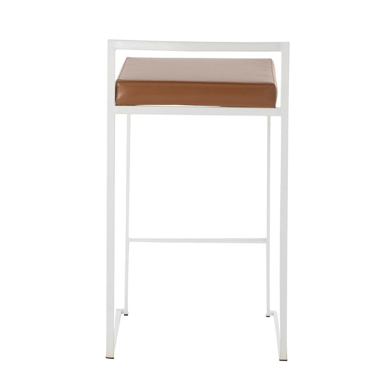 LumiSource Fuji 16in Stackable Counter Stool | White Steel and Camel PU Leather | Kitchen Island & Dining Room Seating | Model B26-FUJIWCAM2