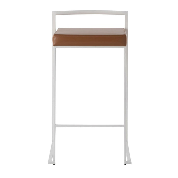 LumiSource Fuji Stacker Counter Stool, Set of 2, White/Camel