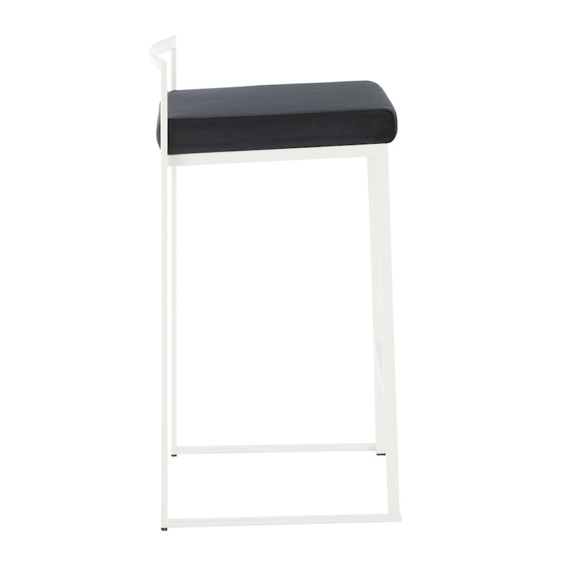 LumiSource Fuji 31in Counter Stool Set of 2 | Contemporary White Metal Frame with Black Velvet Seat | Kitchen Island & Dining | Model B26-FUJIWVBK2