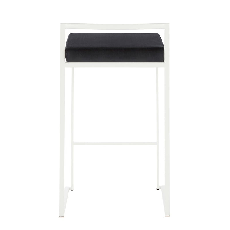LumiSource Fuji 31in Counter Stool Set of 2 | Contemporary White Metal Frame with Black Velvet Seat | Kitchen Island & Dining | Model B26-FUJIWVBK2
