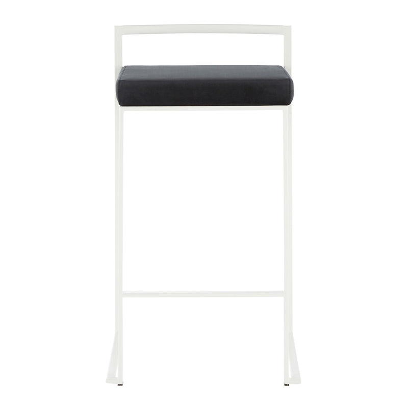 LumiSource Fuji 31in Counter Stool Set of 2 | Contemporary White Metal Frame with Black Velvet Seat | Kitchen Island & Dining | Model B26-FUJIWVBK2