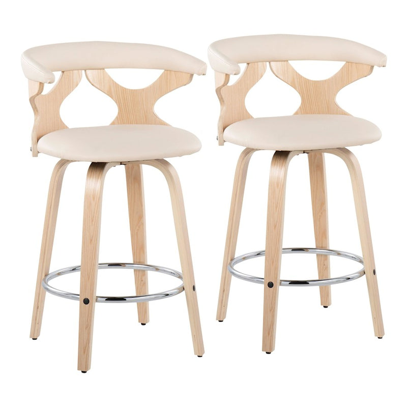 LumiSource Gardenia Counter Stool, Set/2, Natural/Cream/CH - B26-GARD2-SWVRNACR2