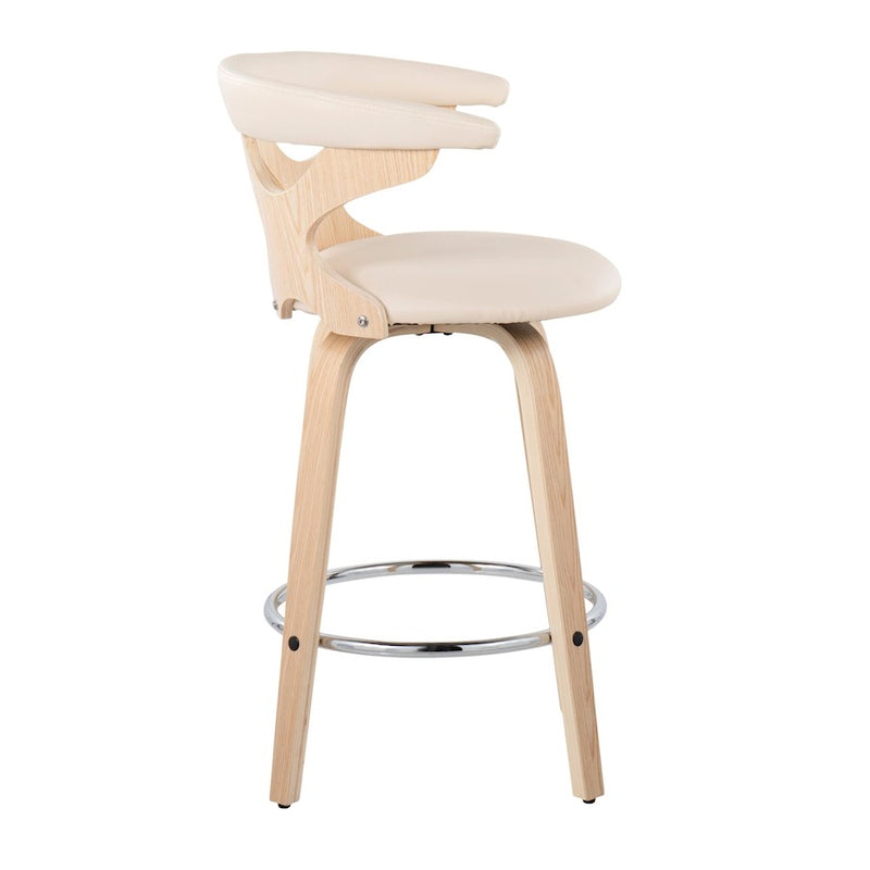 LumiSource Gardenia Counter Stool, Set of 2, Natural/Cream/Chrome