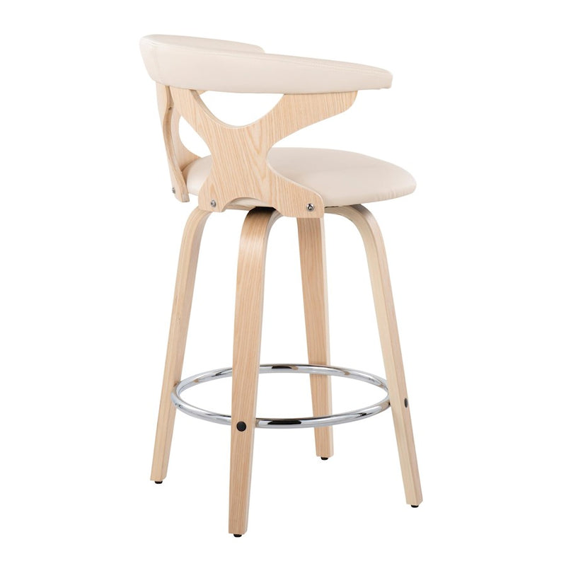 LumiSource Gardenia Counter Stool, Set of 2, Natural/Cream/Chrome