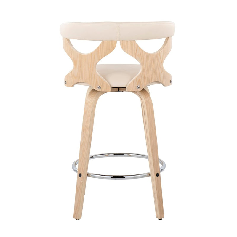 LumiSource Gardenia Counter Stool, Set of 2, Natural/Cream/Chrome