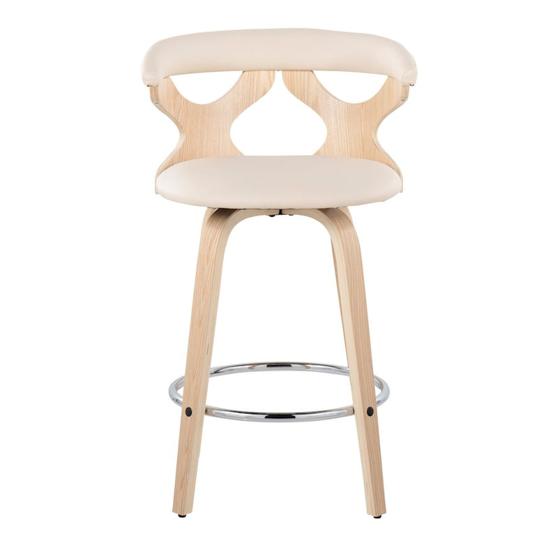 LumiSource Gardenia Counter Stool, Set of 2, Natural/Cream/Chrome