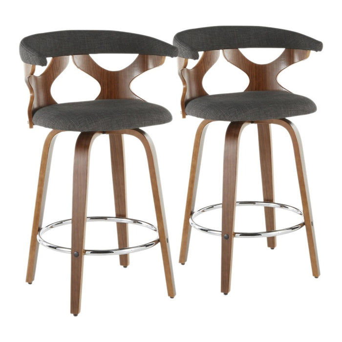 LumiSource Gardenia Counter Stool, Set/2, Wal/CHAR/CH - B26-GARD2-SWVRWLCHAR2