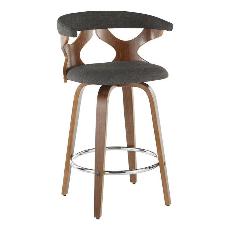 LumiSource Gardenia Counter Stool Set/2 | Mid-Century Walnut, Charcoal Fabric, Chrome | Kitchen Island & Breakfast Bar | Model B26-GARD2-SWVRWLCHAR2