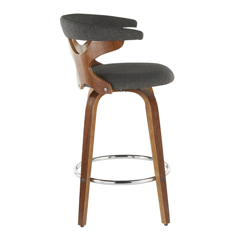 LumiSource Gardenia Counter Stool, Set of 2, Wal/Charcoal/Chrome