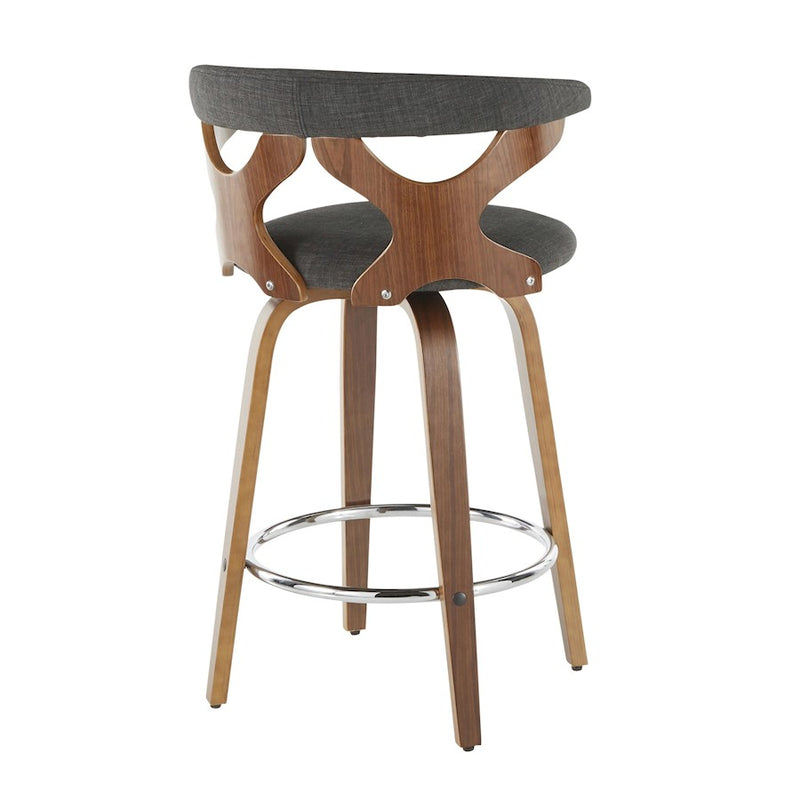 LumiSource Gardenia Counter Stool, Set of 2, Wal/Charcoal/Chrome