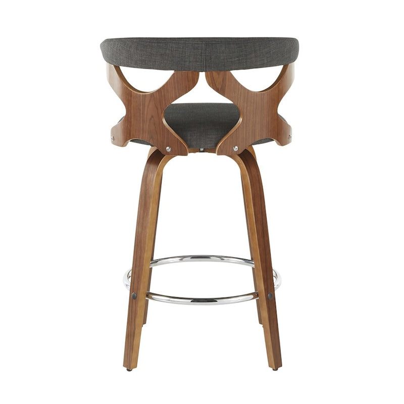 LumiSource Gardenia Counter Stool, Set of 2, Wal/Charcoal/Chrome