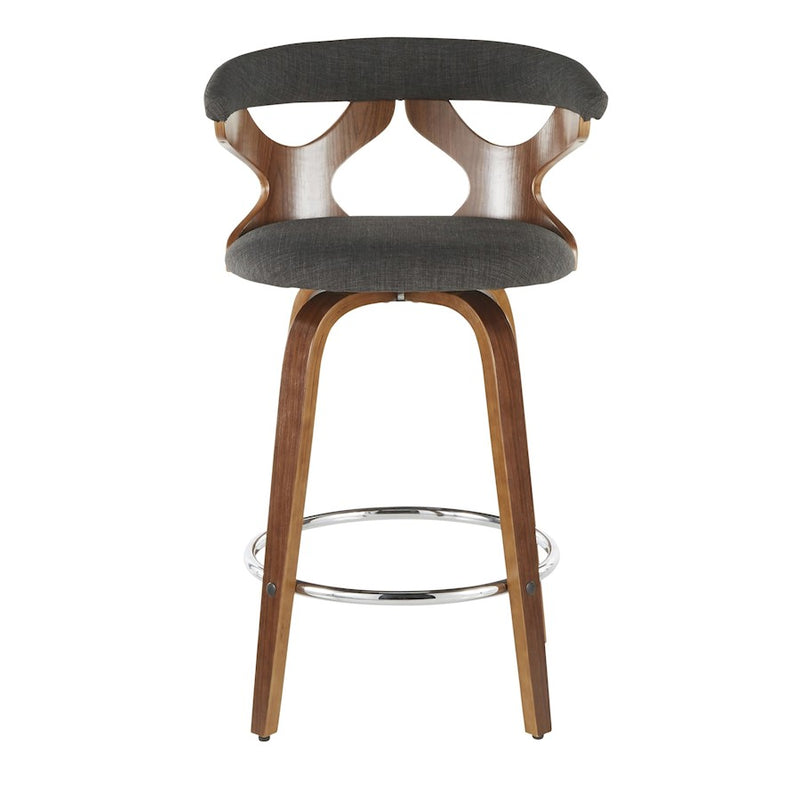 LumiSource Gardenia Counter Stool Set/2 | Mid-Century Walnut, Charcoal Fabric, Chrome | Kitchen Island & Breakfast Bar | Model B26-GARD2-SWVRWLCHAR2