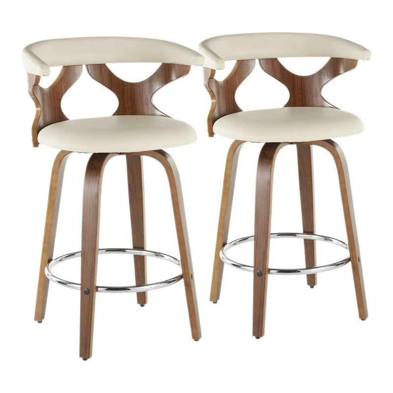 LumiSource Gardenia Counter Stool, Set/2, Walnut/Cream/CH - B26-GARD2-SWVRWLCR2