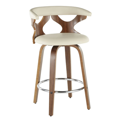 LumiSource Gardenia Counter Stool, Set of 2, Walnut/Cream/Chrome