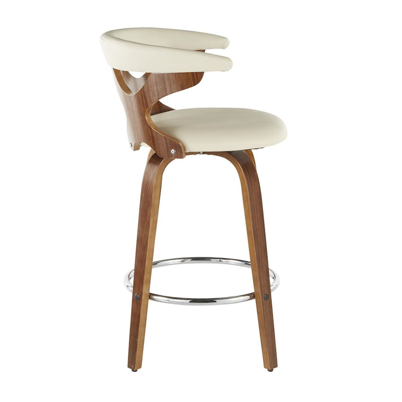 LumiSource Gardenia Counter Stool, Set of 2, Walnut/Cream/Chrome