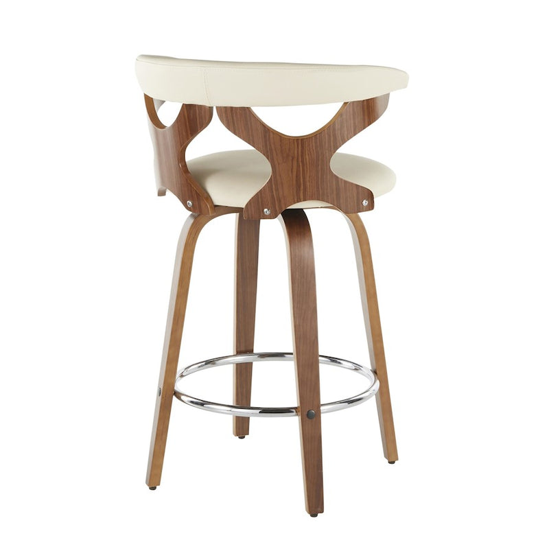 LumiSource Gardenia Counter Stool, Set of 2, Walnut/Cream/Chrome