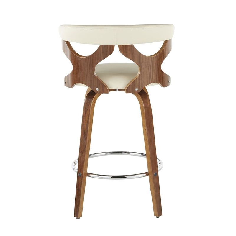 LumiSource Gardenia Counter Stool Set/2 | Mid-Century Walnut, Cream PU, Chrome | Kitchen Island & Breakfast Bar Seating | Model B26-GARD2-SWVRWLCR2