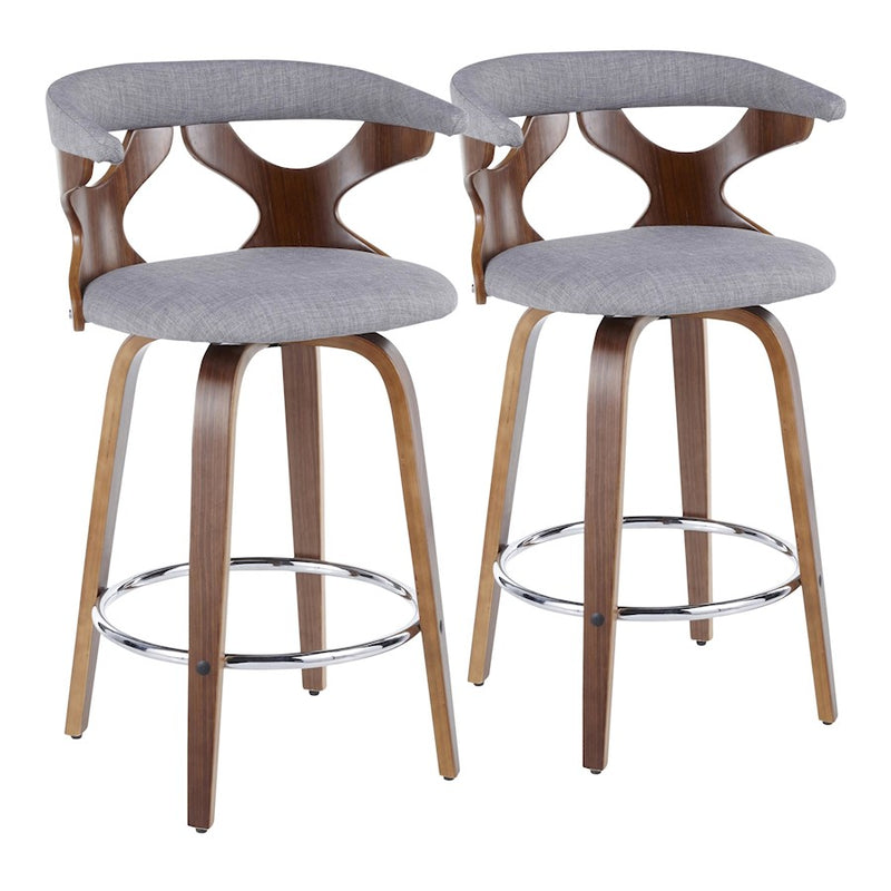 LumiSource Gardenia Counter Stool, Set/2, Walnut/GY/CH - B26-GARD2-SWVRWLLGY2