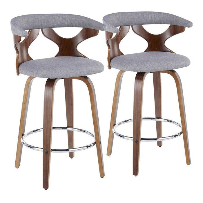 LumiSource Gardenia Counter Stool, Set/2, Walnut/GY/CH - B26-GARD2-SWVRWLLGY2
