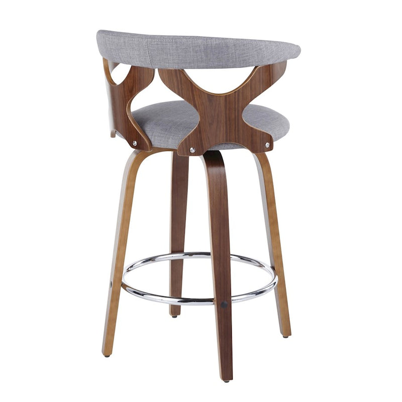 LumiSource Gardenia Counter Stool, Set of 2, Walnut/GY/Chrome