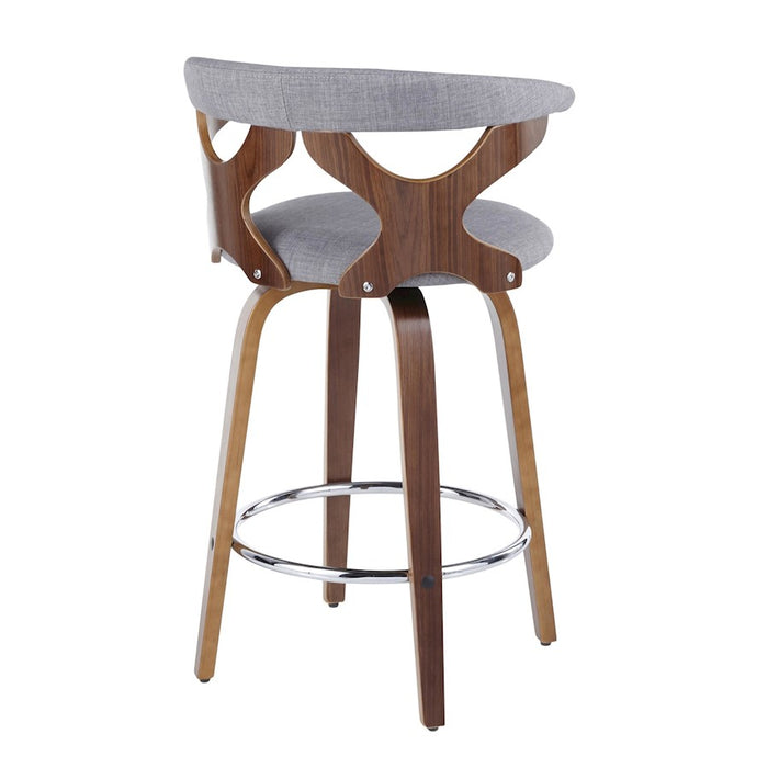 LumiSource Gardenia Counter Stool, Set of 2, Walnut/GY/Chrome