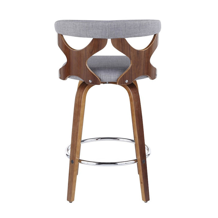 LumiSource Gardenia Counter Stool, Set of 2, Walnut/GY/Chrome