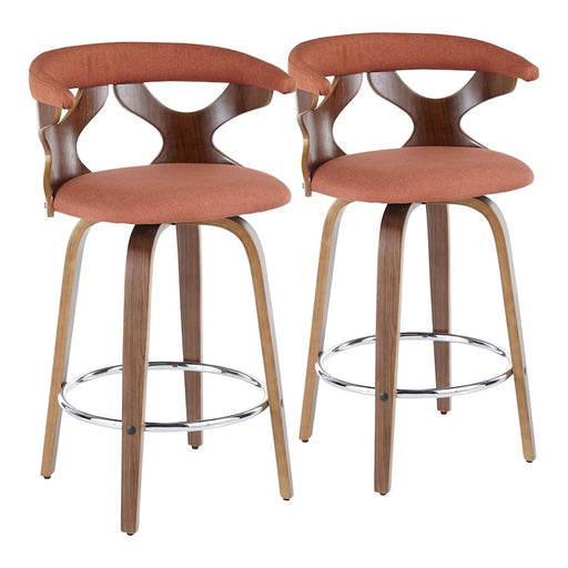 LumiSource Gardenia 26" Counter Stool, Set/2, WAL/Orange/CH - B26-GARD2-SWVRWLO2