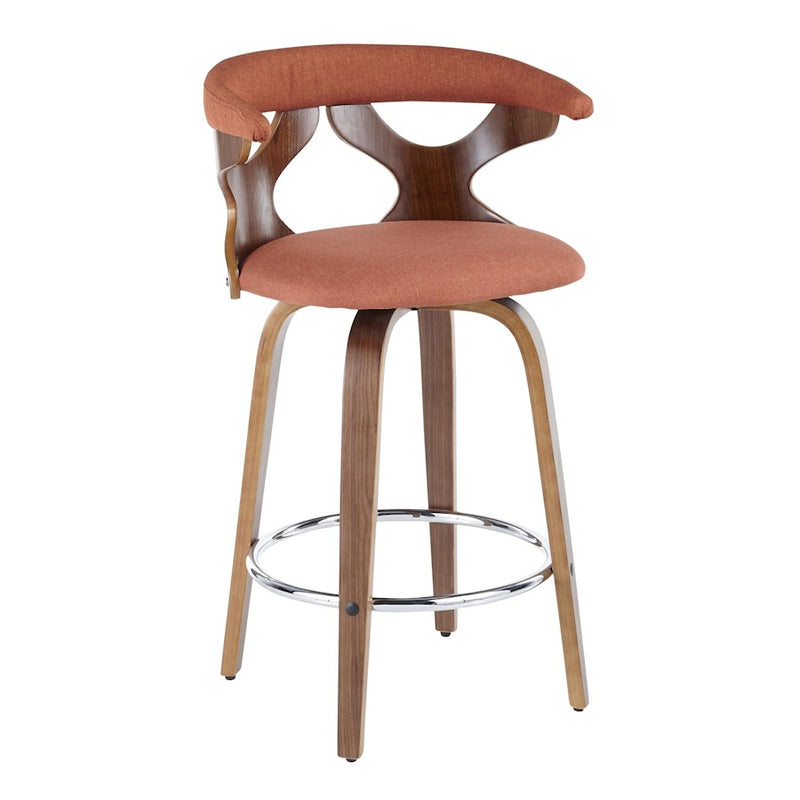 LumiSource Gardenia 26" Counter Stool, Set/2, WAL/Orange/CH