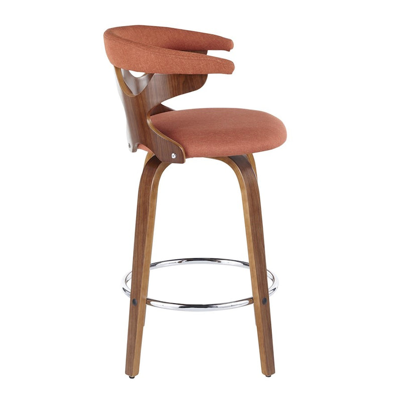 LumiSource Gardenia 26" Counter Stool, Set/2, WAL/Orange/CH