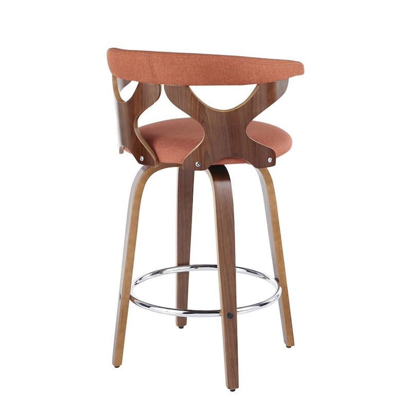 LumiSource Gardenia 26" Counter Stool, Set/2, WAL/Orange/CH