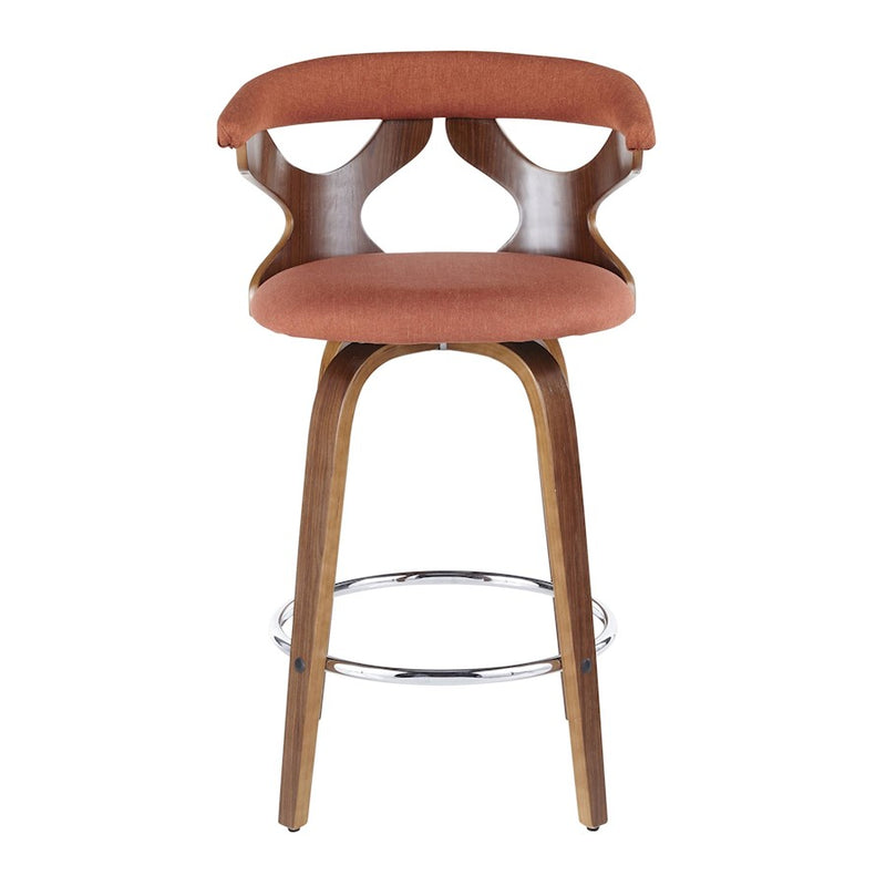 LumiSource Gardenia 26" Counter Stool, Set/2, WAL/Orange/CH