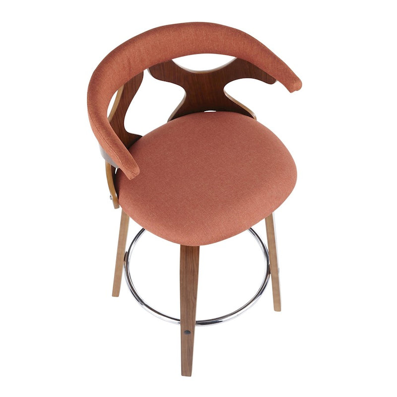 LumiSource Gardenia 26" Counter Stool, Set/2, WAL/Orange/CH