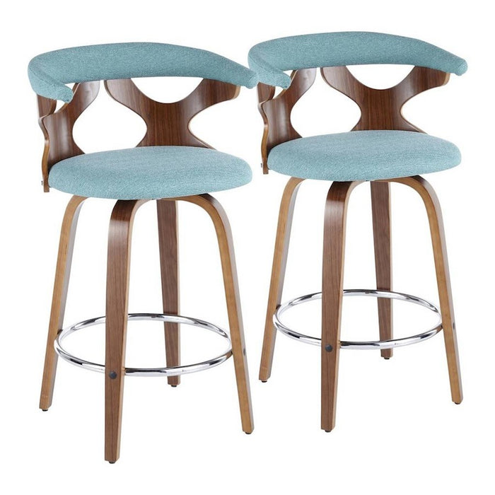 LumiSource Gardenia Counter Stool, Set/2, Walnut/Teal/CH - B26-GARD2-SWVRWLTL2