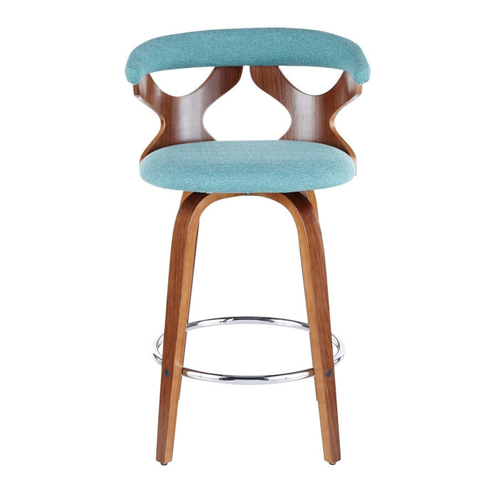 LumiSource Gardenia Counter Stool, Set of 2, Walnut/Teal/Chrome