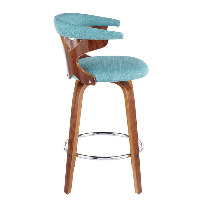 LumiSource Gardenia Counter Stool, Set of 2, Walnut/Teal/Chrome