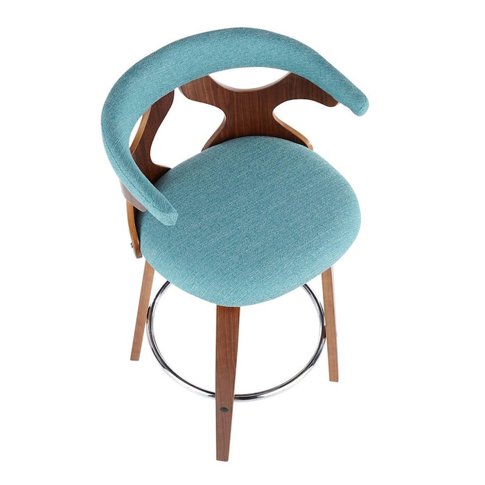 LumiSource Gardenia Counter Stool, Set of 2, Walnut/Teal/Chrome