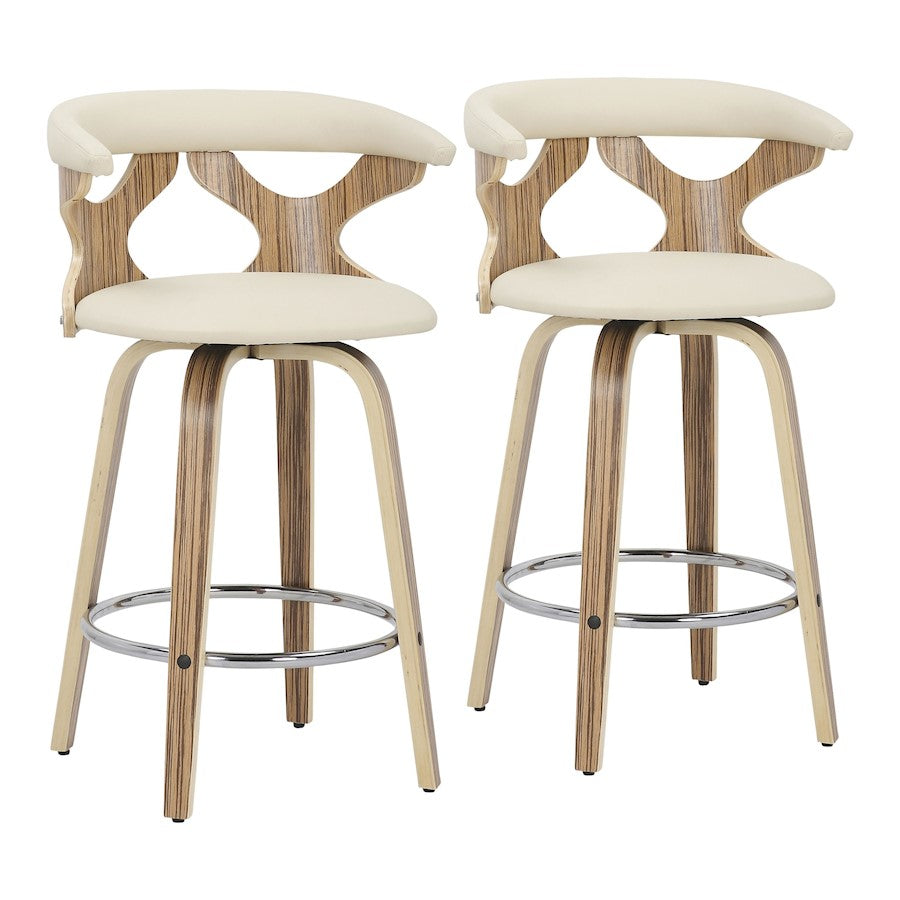 LumiSource Gardenia Counter Stool, Set/2, Zebra/Cream/CH - B26-GARD2-SWVRZBCR2