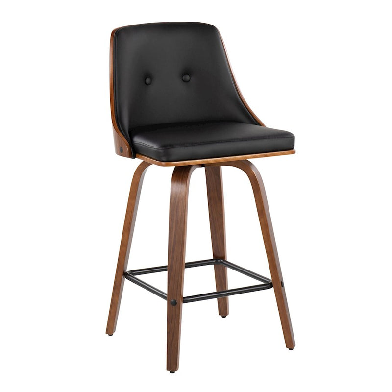 LumiSource Gianna Counter Stool, Set of 2, Walnut/Black