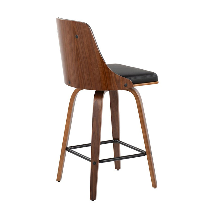 LumiSource Gianna Counter Stool, Set of 2, Walnut/Black