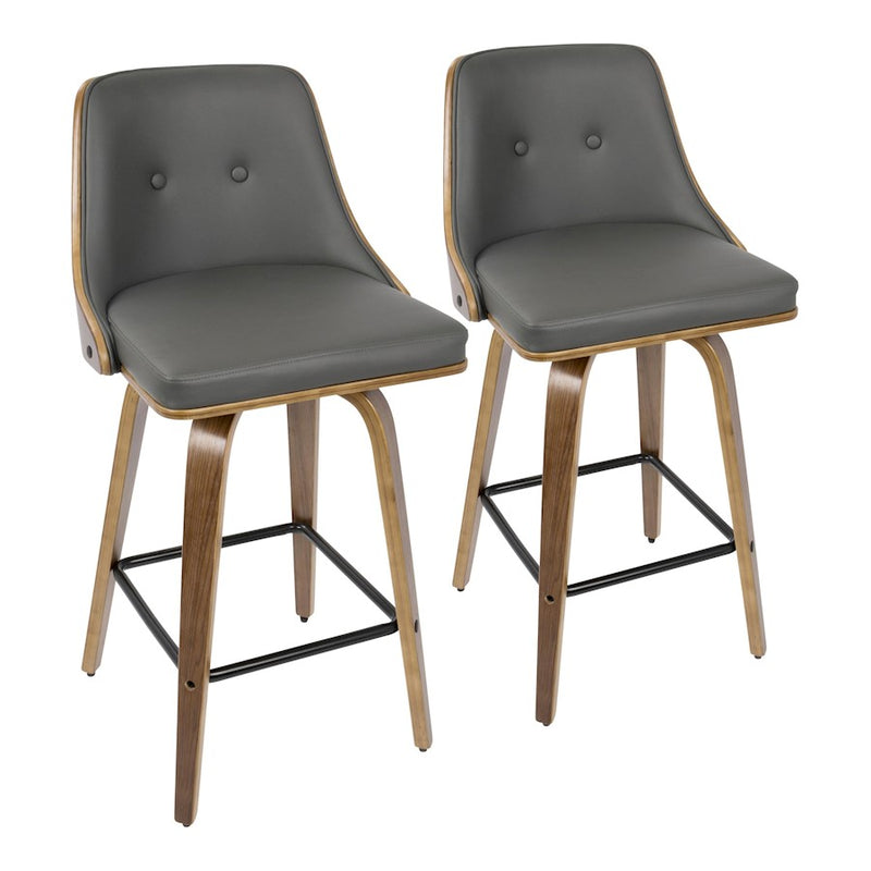 LumiSource Gianna Counter Stool Set/2 | Mid-Century Walnut, Grey PU, Black Metal | Kitchen Island & Breakfast Bar Seating | Model B26-GNN2-SWVXWLGY2