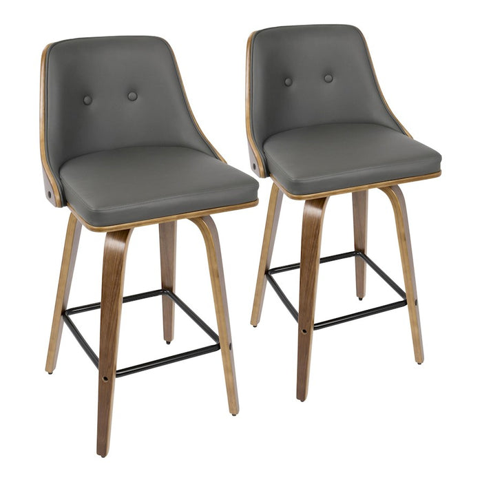 LumiSource Gianna Counter Stool, Set/2, Walnut/Grey/Black - B26-GNN2-SWVXWLGY2
