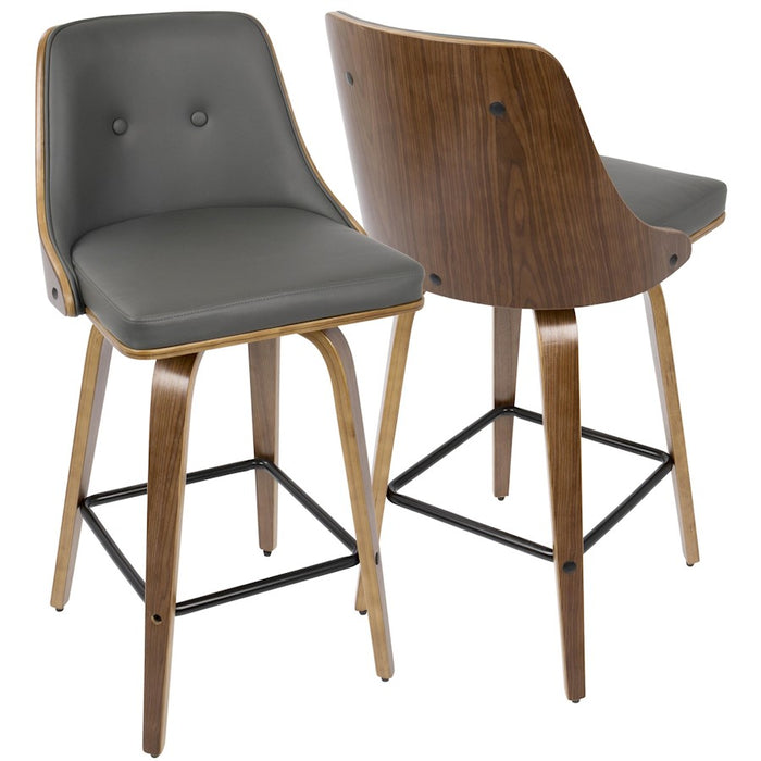 LumiSource Gianna Counter Stool, Set of 2, Walnut/Grey/Black